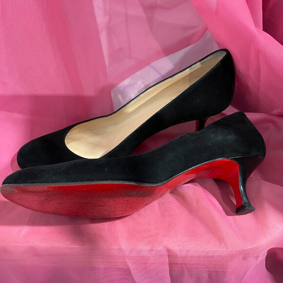 Christian Louboutin Black Suede Pumps with 2" Kitten Heel - Size 38 - Picture 4 of 5